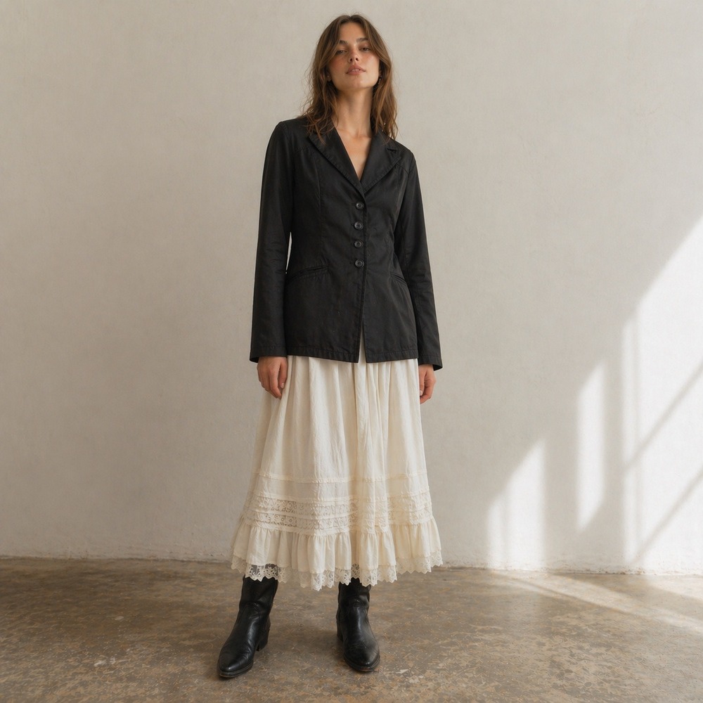 Coldwater Creek Womens Cotton Blazer 16 Black Dark Academia Cottage Boho Indie